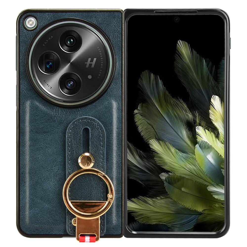 For OnePlus Open Back Cover PU Leather+PC Bottle Opener Ring Phone Cover