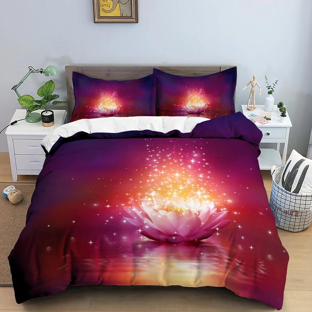 Пододеяльник Galaxy Lotus размера King Size Full Twin Синий Цветок Луна Постельный Комплект Для Подростков Взрослых Богемный Цветочный 2/3 шт.