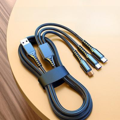 3 в 1 кабель для быстрой зарядки 5A плетеный USB-кабель с разъемом Lightning Type-C Micro USB совместимый с телефонами iPhone Android универсальный зарядный шнур 1,2 м