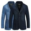 Denim Jacket Men Blazer Jacket Slim Fit Military Jacket Single Breasted Turn-down Collar Jeans Coat