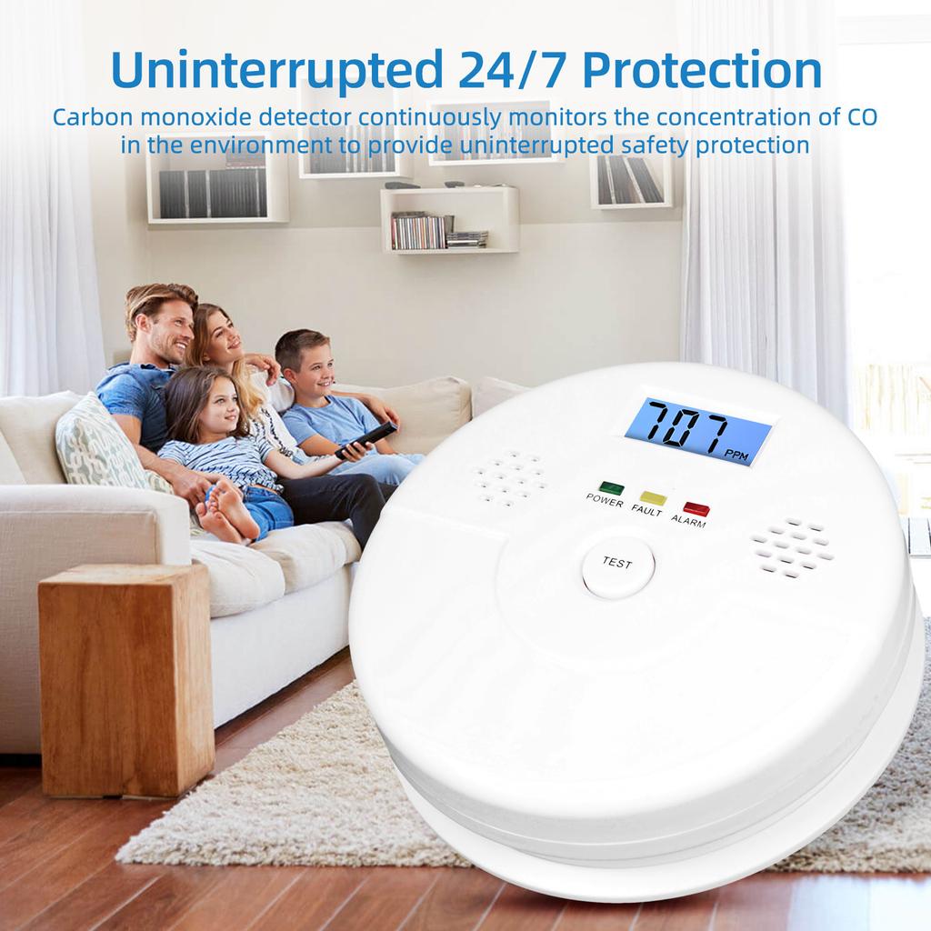 3 упаковки детектора угарного газа, ЖК-цифровой дисплей, сигнализация 85 дБ, работа от батареи, монитор CO, сигнализация