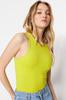 Women's Fashion New Bodysuit Green Halter Neck Fitted Flexible Snap Fastener Knitted Bodysuit
