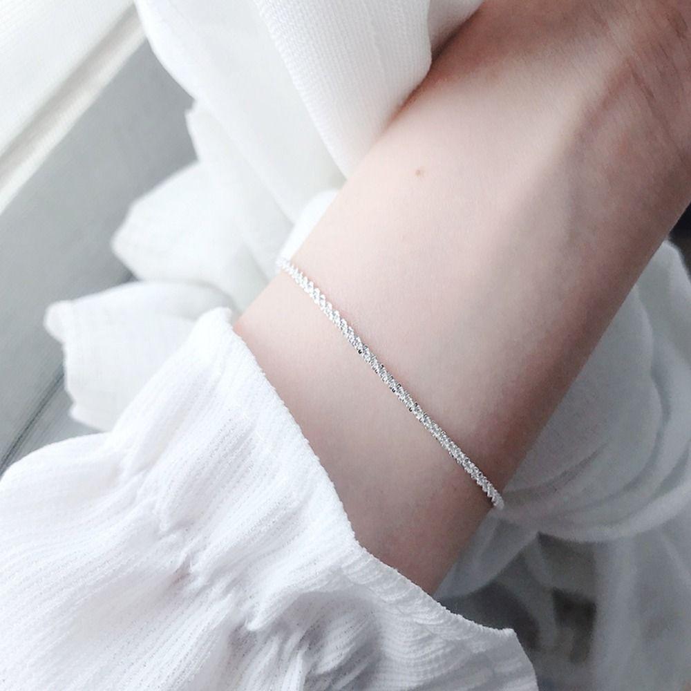 Elegant Simple Metal Bracelet Silver Shining Bracelet Fashion Thin Chain Bracelet Women