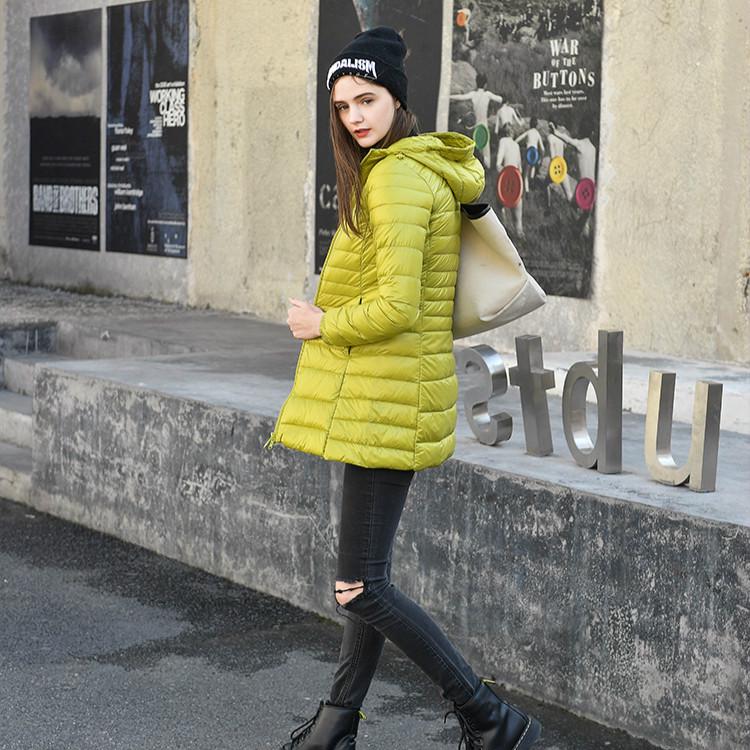 Padded Hooded Long Jacket Duck Down Female Ultra Light Slim Solid Jackets Coat Portable Parka
