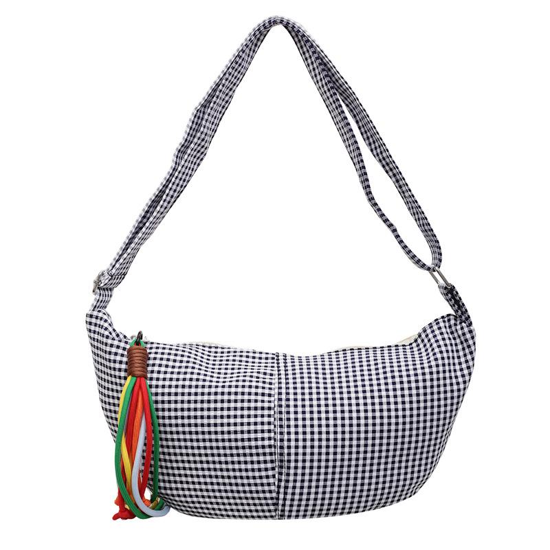 Simple Plaid Canvas Shoulder Bag Large Capacity Casual Crossbody Dumpling Shopping Bag Student Commute Niche Style