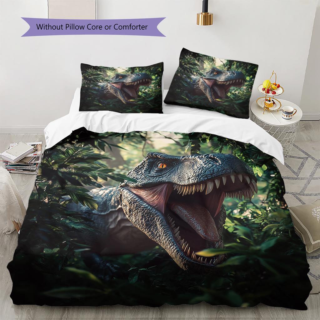 Roaring Jungle Dinosaur Pattern Bedding Quilt Set Quilt Cover Pillowcase Home Decoration Gift (1 * duvet cover + 2 * pillowcase, without core)