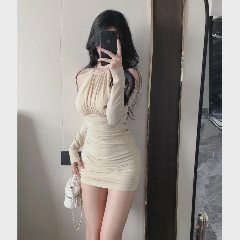 Новое сексуальное платье-халтер с открытыми плечами на осень/зиму: Юбка облегающая, в стиле ночного клуба, для женщин.