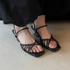 Fashion NEW Summer Women Sandals Split Leather Shoes for Women Open Toe Ankle Strap Shoes Square Toe Strange Heel Narrow Band Sandals