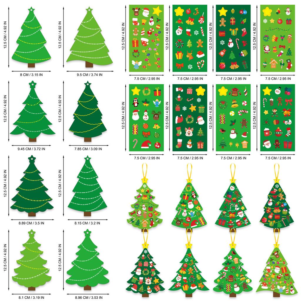 Cartoon Christmas Tree Theme DIY Card Stickers, Christmas Tree Decoration Christmas Gifts