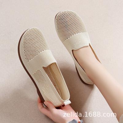Женская обувь 2024 года, лето, новые ажурные вязаные дышащие сетчатые шапочки с одной педалью, мягкая подошва, повседневная женская тканевая обувь