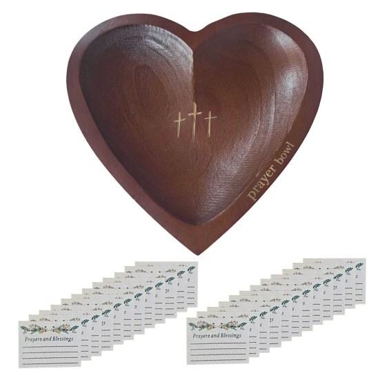 Деревянная молитвенная чаша в форме сердца Yousheng, ручная работа, чаша в форме сердца с карточками, религиозная молитвенная чаша из теста, подарки на Пасху, Рождество, День благодарения