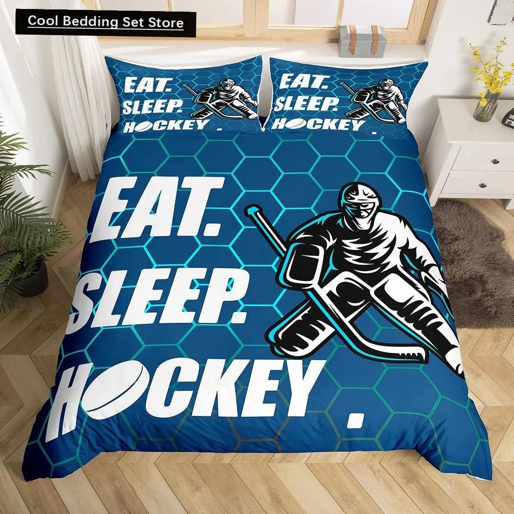 Хоккей Спорт King Queen Пододеяльник Burning Hockey Ball Комплект постельного белья для подростков Спортсмен Черный 23 шт. Полиэстер Пододеяльник