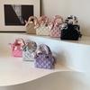 Children's Autumn/Winter Mini Handbag: Silk Scarf, Diamond Lattice, Crossbody Coin Purse