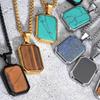 Stainless Steel Geometric Necklace Rectangular Pendant Necklace Stone Neck Jewelry Chain Necklace Suitable for Men