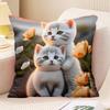 Couple Cat Print Decorative Pillowcase Bedroom Living Room Square Cushion Pillowcase