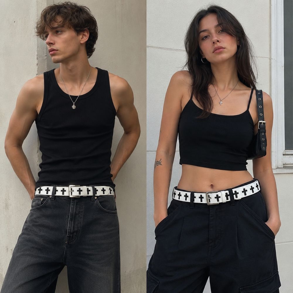 Black White Punk Women Men Belt PU Leather Streetwear Waist Belt Retro Pin Buckle Belt  For Jeans
