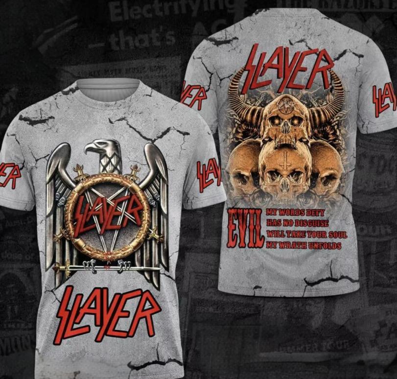 Популярные футболки с 3D-принтом рок-группы Slayer для мужчин и женщин, повседневные, с коротким рукавом, с круглым вырезом, оверсайз, топы, унисекс одежда