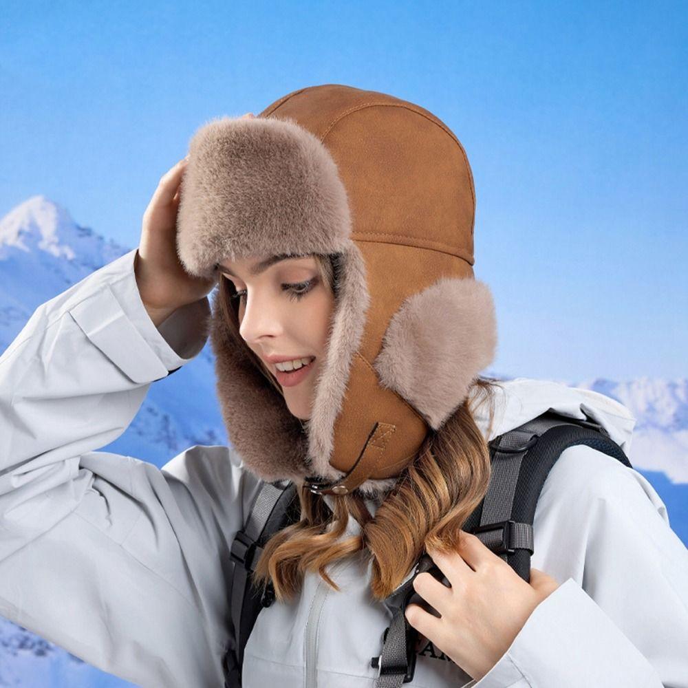 Thickened Ear Protection Hat Windproof Ski Pullover Cap Casual Faux Fur Pilot Cap  Winter