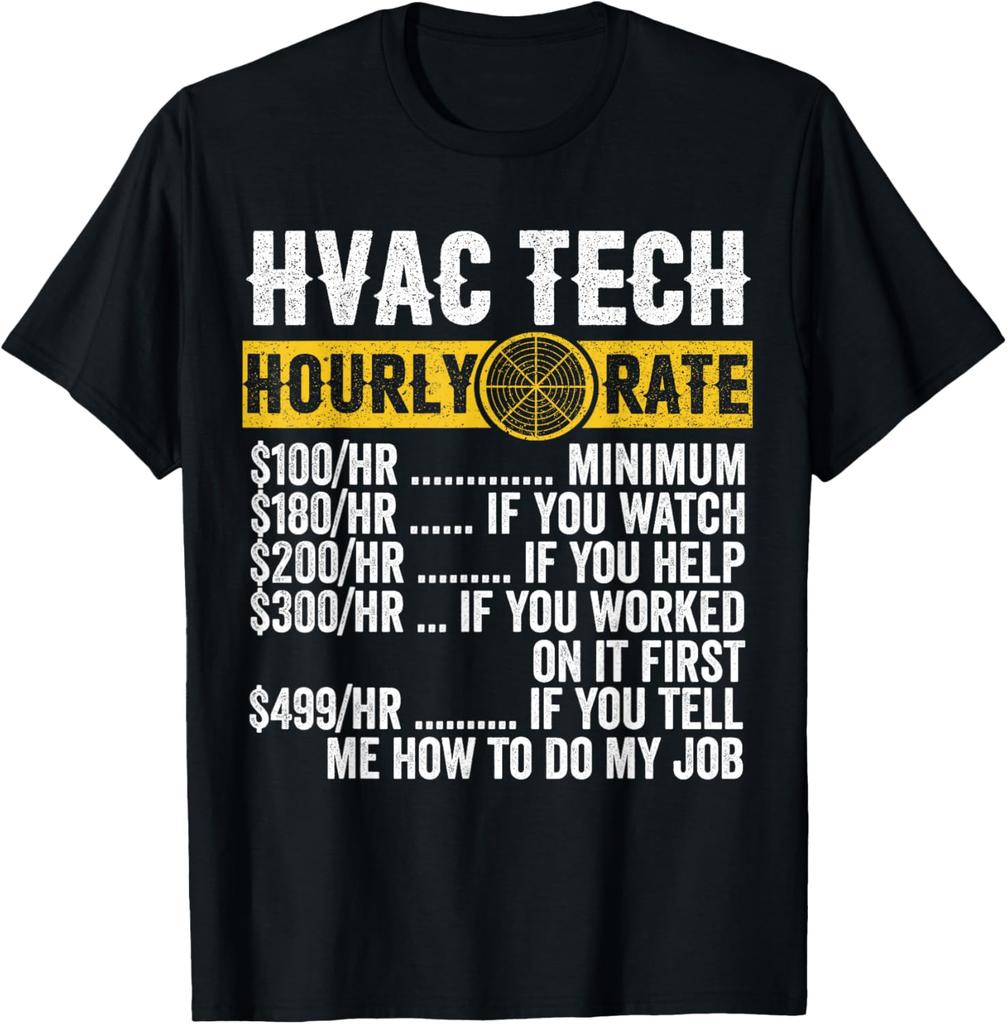 Tech Hourly Rate Funny Pricing Chart Graphic T-Shirt Short Sleeve Daily Cotton Daily Tee