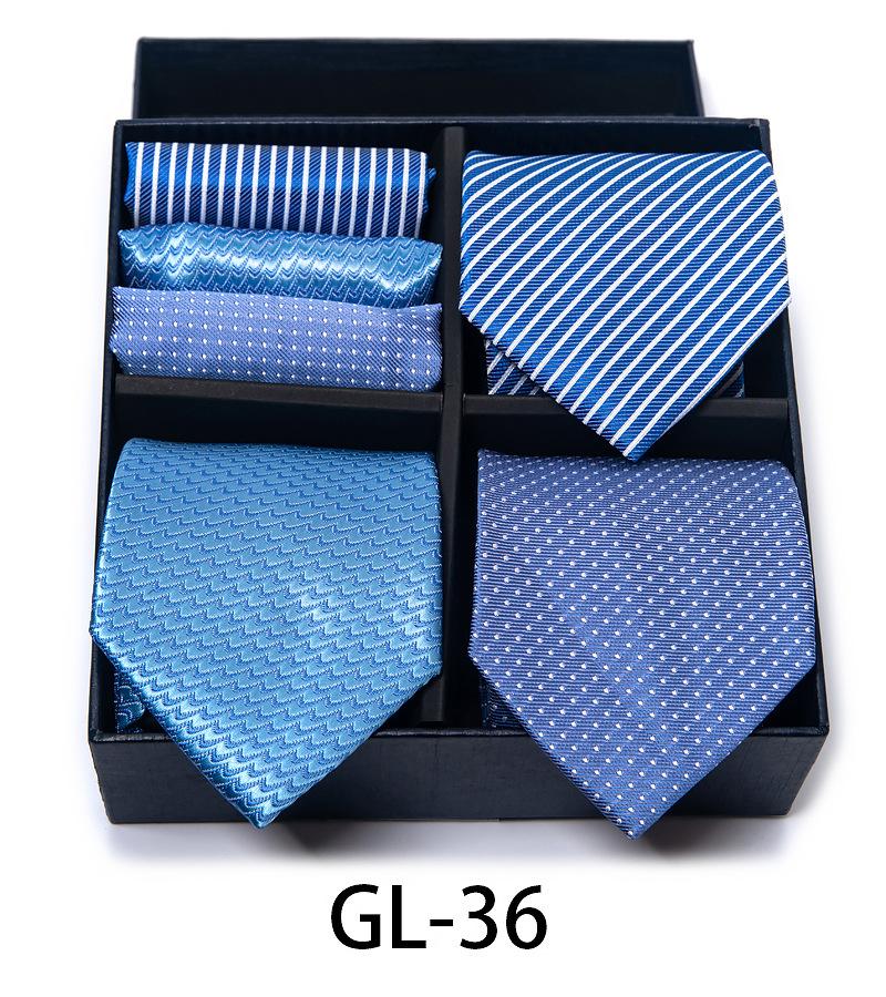 Men'S Gift Box Set Tie Fashion Business Net Color Jacquard Tie Square Scarf