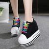 2025 New 12CM Heels Wedge Canvas Shoes Woman High Platform Sneakers Vulcanized Shoes Hidden Heel Height Increasing Casual Shoes