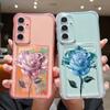 Мягкий силиконовый чехол с отделением для карт и кристаллами в виде розы для Samsung S24 FE S23 S22 Ultra A16 A55 A54 A15 A35, прозрачный противоударный чехол для телефона
