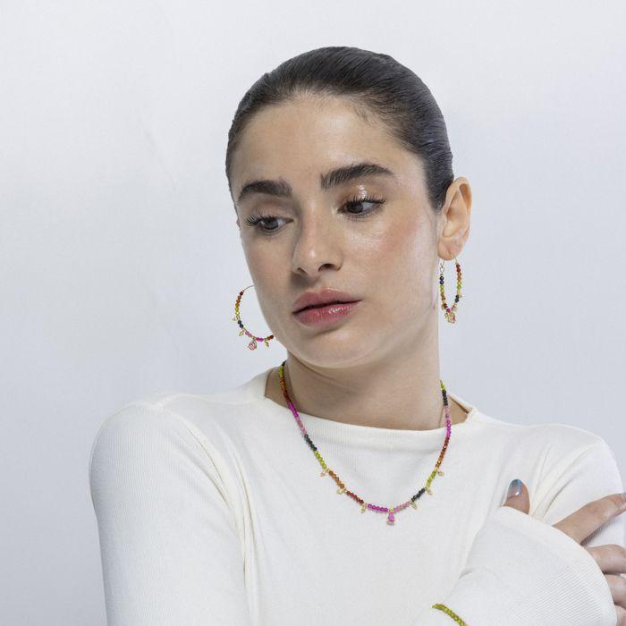 Luxenter Boucles d'oreilles Tourmaline multicolore finition en or jaune 18 carats - Baim
