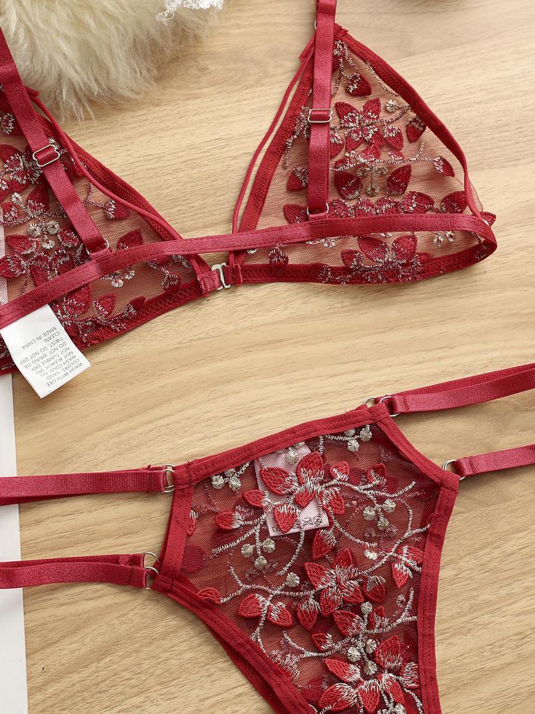 Сексуальный 3D вышитый цветочный комплект бюстгальтера и трусиков - Эротическое нижнее белье 2049