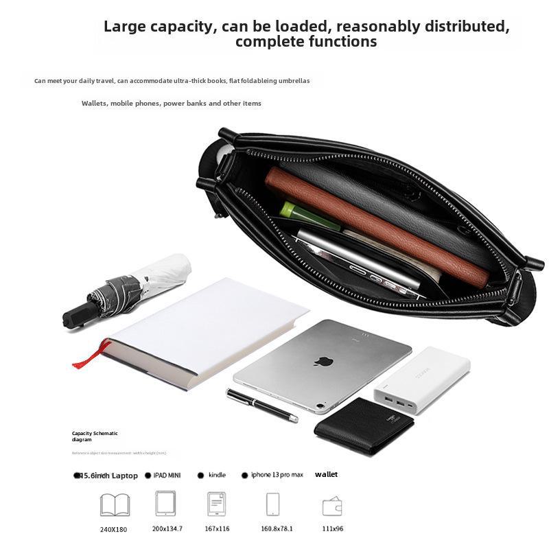 Men's Genuine Leather Trendy Waterproof Shoulder Bag - Large Capacity and Casual Style