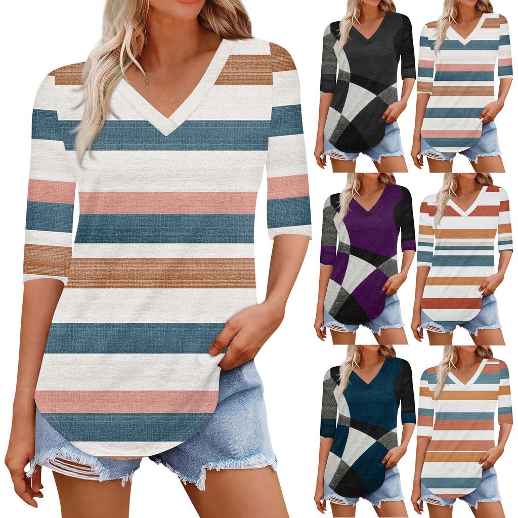 Shirts For Women Trendy V Neck T Shirts Casual Printed Blouse Half Sleeve Tops For Women