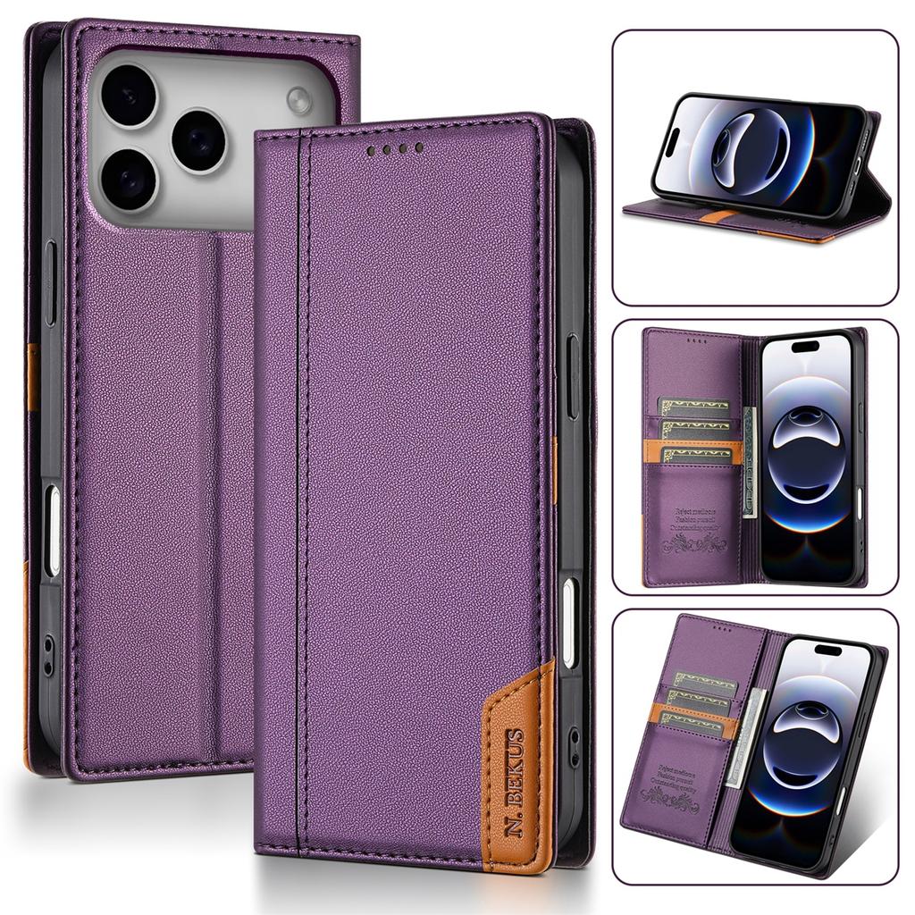 Wallet Double Hem Stitching With Card Slot RFID Blocking Flip Leather Case For iPhone Air 17 Pro Max 16e 15 Plus 14 13 12 11 XR