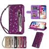 Magnetic Flip Leather Bling Case for Samsung iPhone Zipper Wallet Capa for Huawei Redmi Xiaomi
