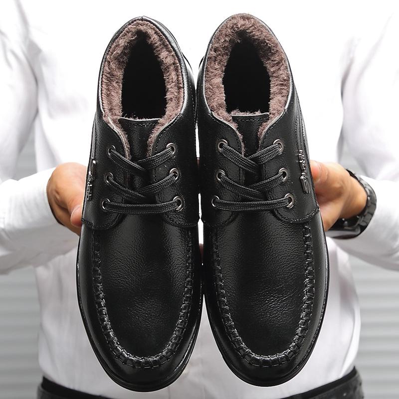 Мужские зимние ботинки деловые из натуральной кожи до щиколотки высокие хлопковые зимние ботинки с подкладкой из натурального меха для отца