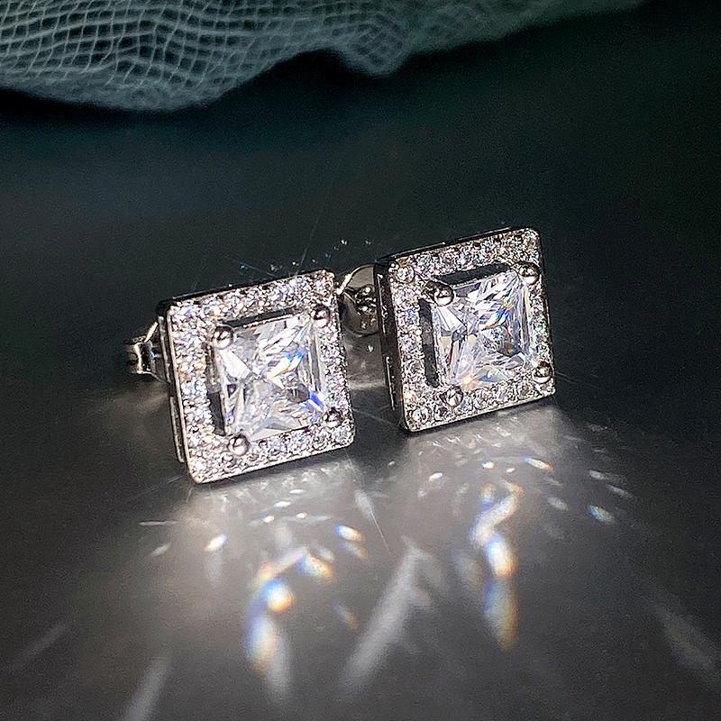 Huitan Luxury Princess Cut CZ Stud Earrings Color Accessories for Lady's Vintage Party Elegant Versatile Women Earrings