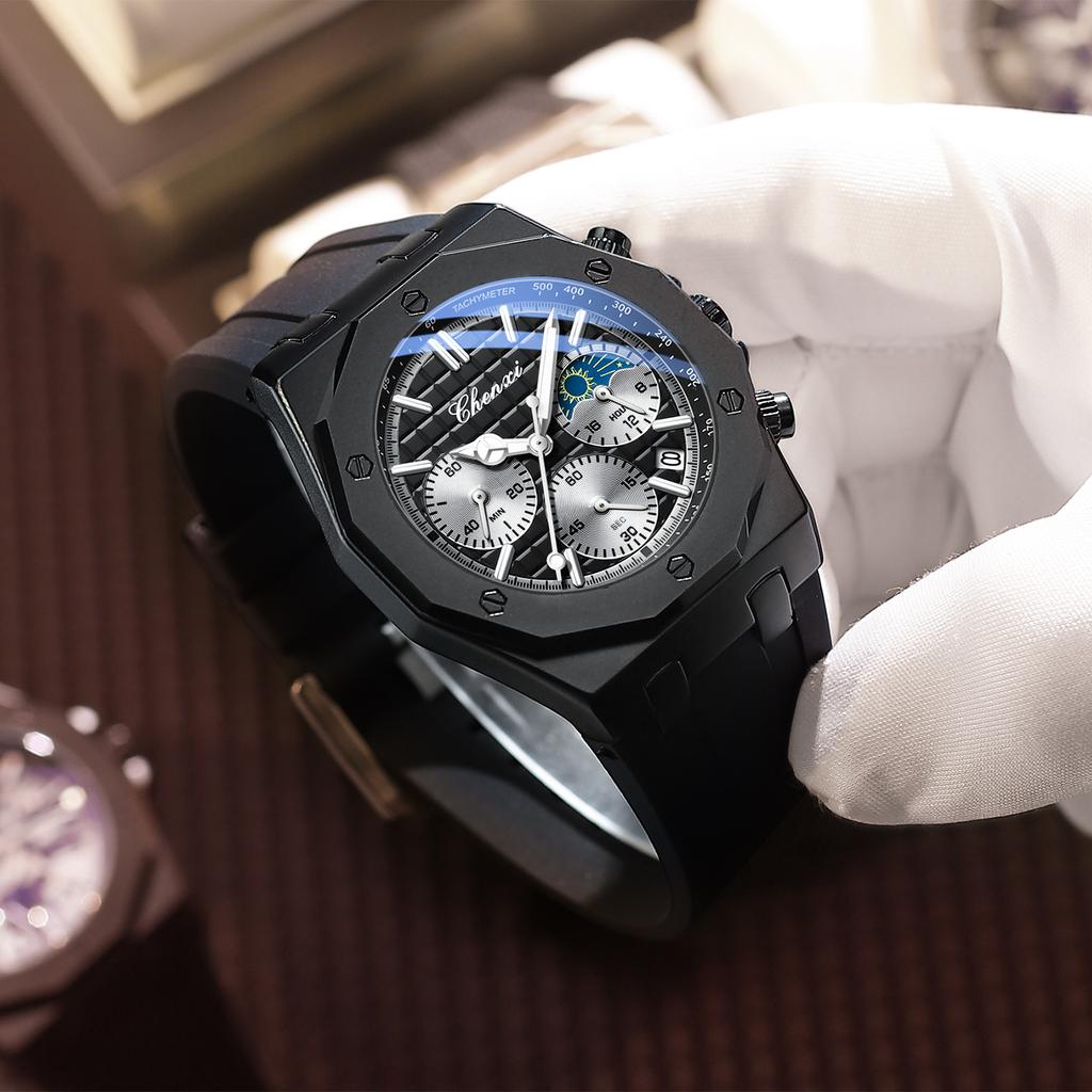 CHENXI Top Brand Luxury Watches for Men Multifunctional Chronograph Quartz Men Silicone Clock Luminous Relogio Masculino