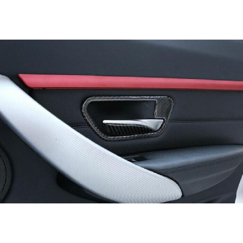 For BMW 3 4 Series GT 2013- Real Carbon Fiber Inner Door Handle Ring Trim