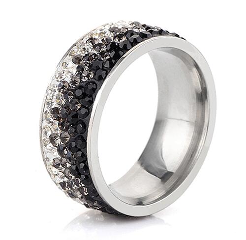 VQYSKO Jewelry Bling Charms Rings For Women AAA Crystal Elegant Stainless Steel Rings With white and black Crystals
