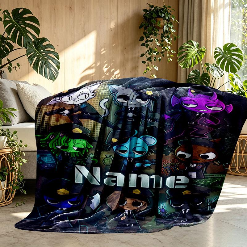 Custom Name Personalized Game Sprunki Print Blanket, Home Decor, Bedroom, Sofa, Camping, Couch, Gifts for Birthday Christmas