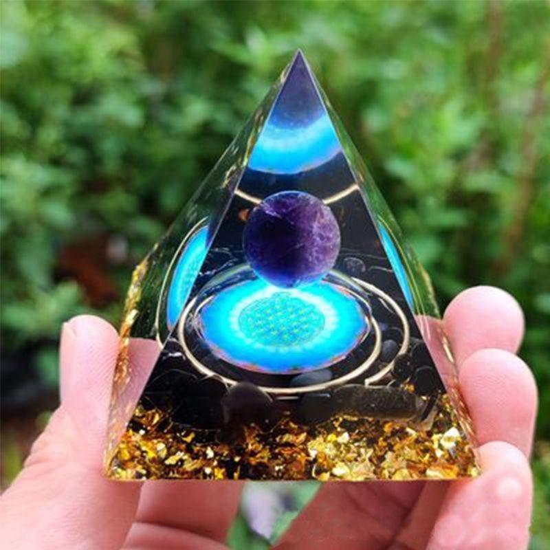 Orgonite Chakra Energy Pyramid Amethyst Crystal Home Decor Meditation Ornament Craft Gift