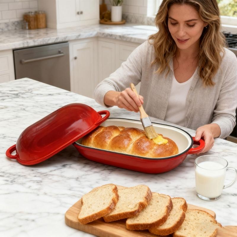 Круглая чугунная форма для хлеба с крышкой для выпечки на закваске, для медленного запекания, эмалированная голландская печь для выпечки