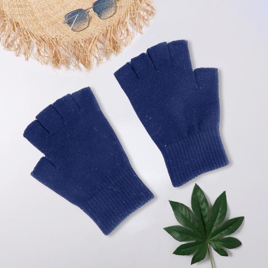 1 пара черных перчаток с полупальцами, женские и мужские шерстяные перчатки для вязания, однотонные эластичные теплые перчатки для верховой езды, спортивные варежки для тренировок