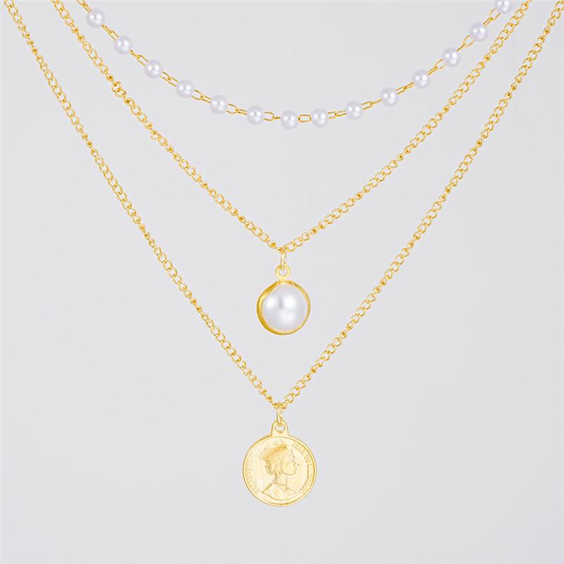 2025 Fashion Multi Layer Pearl Choker Necklace Cute 3 Layer Chain Coin Pendant Neckalce For Women Jewelry Girl Gift