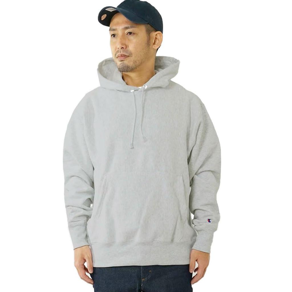 Champion S101 Reverse Weave Pullover Hooded Sweatshirt with Solid Blue Oxford Size L Tag, Gray,