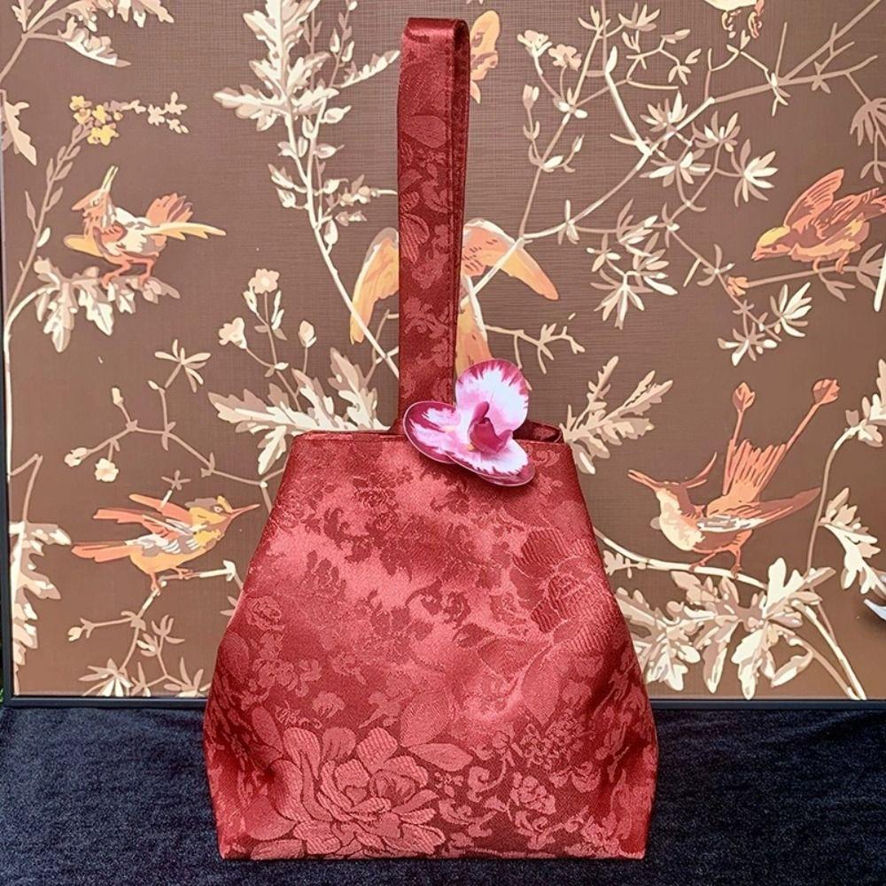 Leaf Embroidery Flower Handbag Cloth Festive Sugar Bag Hanfu Flower Knot Wrist Bag Shopping