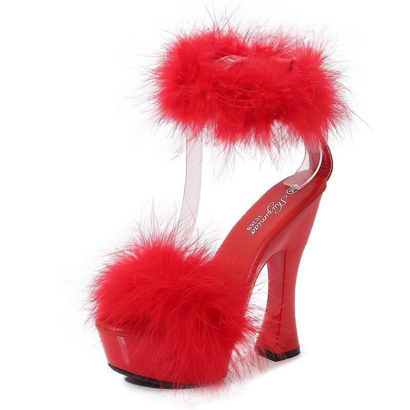 Женская обувь на высоком каблуке для ночного клуба, однотонная обувь на толстом каблуке из норки, Fairy Catwalk, серия 1106, каблук 14 см, платформа 4 см, LFD