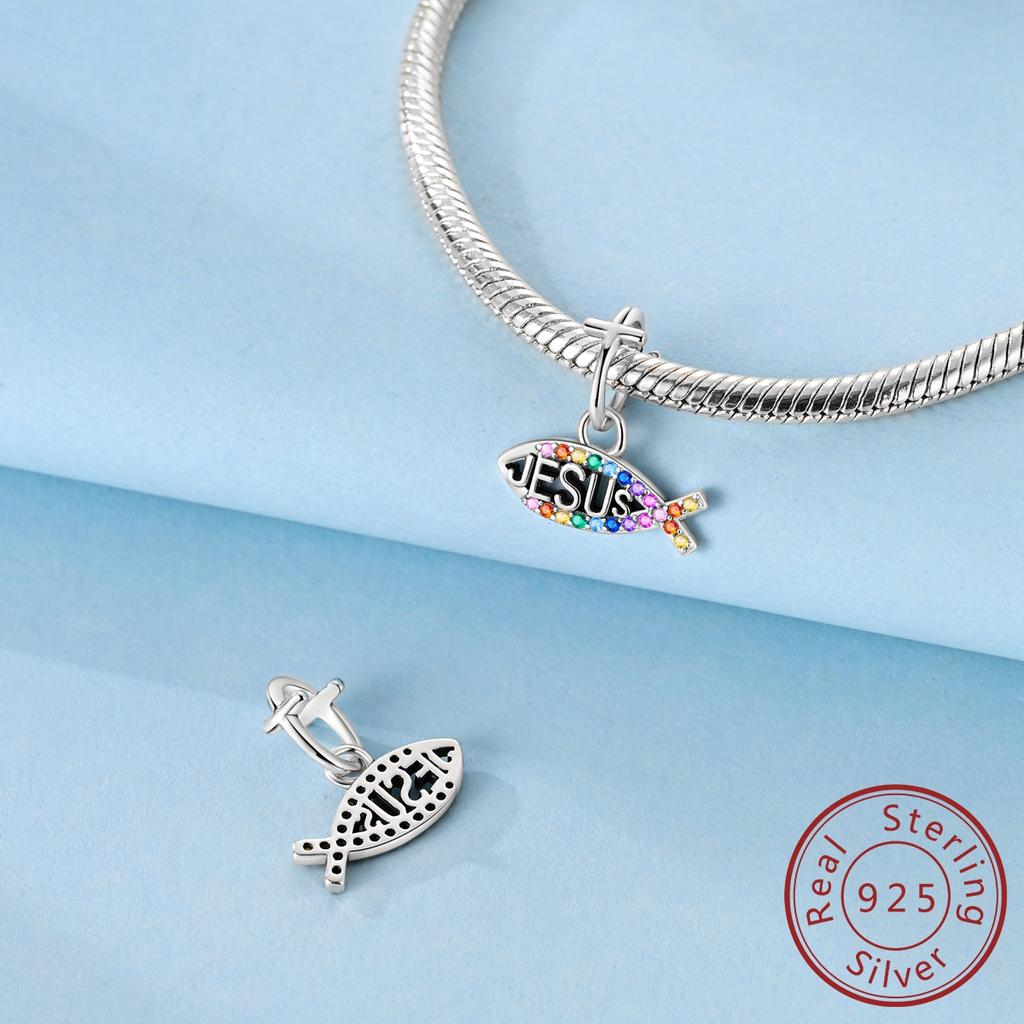 Original Copper Charm Fish Jesus Colorful Zircon Pendant For Woman Bracelet Making Fashion Jewelry