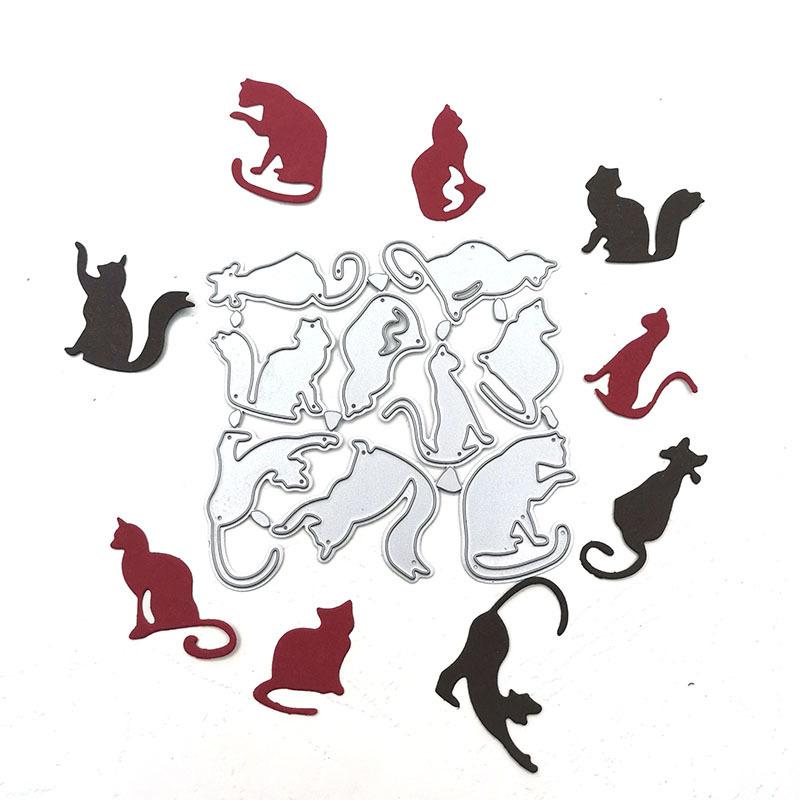 Девять милых кошек с узором, металлические штампы, ремесленные штампы для тиснения для изготовления карт, декор, трафарет для скрапбукинга