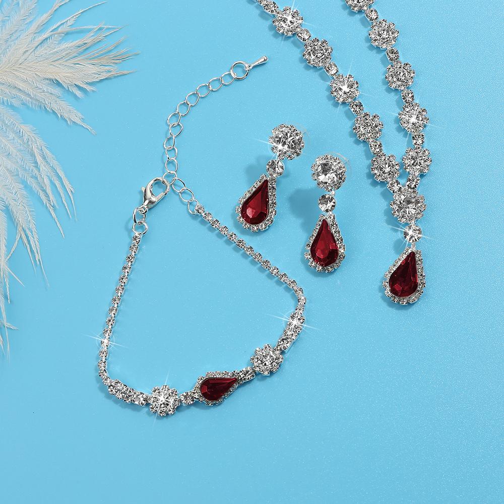 3Pcs Brilliant Cubic Zircon Necklace Set For Women Rhinestone Earring Bracelet Set Wedding Bridal Jewelry Sets Party Accessories