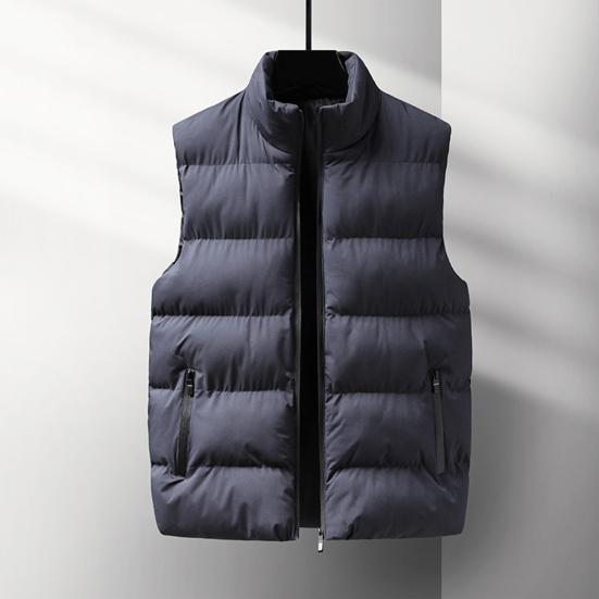 Men Waistcoat Stand Collar Sleeveless Zippered Pockets Solid Color Vest Coat Thickened Warm Windproof Vest Outwear