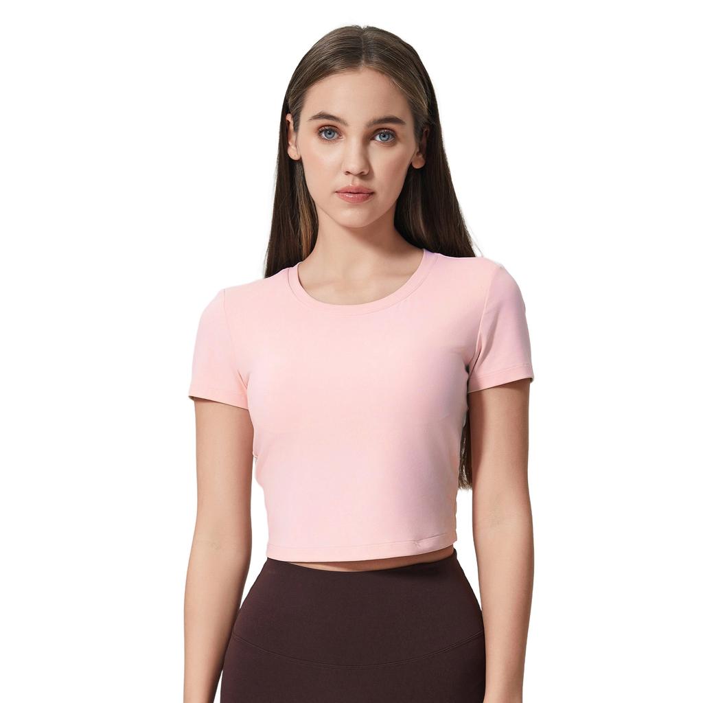 Summer nude yoga clothes women's short fitness top drawstring pleated versatile sports short-sleeved t-shirt D11011